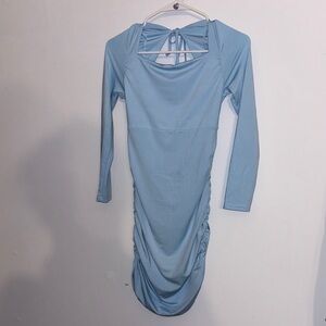 SHEIN Light Blue Ruched Long Sleeve Dress